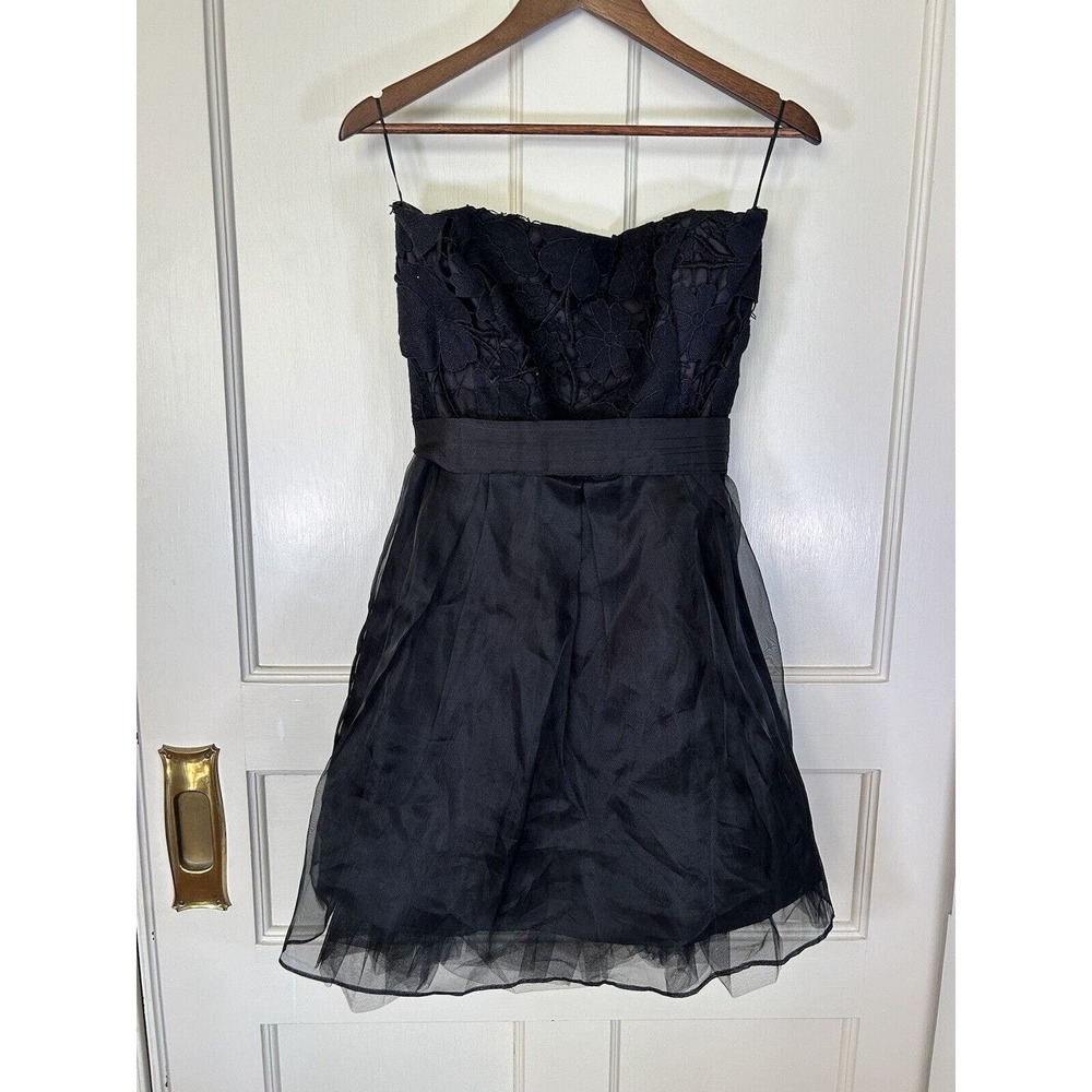 Eva Franco Women’s Black Strapless Mini Dress Embroidered Lace Size 10 - Picture 1 of 10